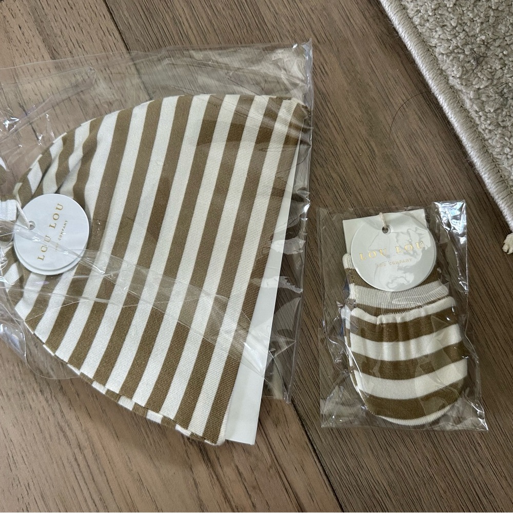 Lou Lou and company Kids Striped Hat and Mittens Set - Brown and White